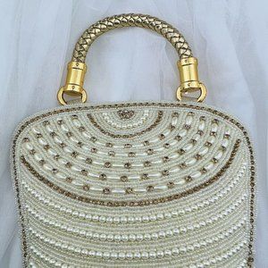 Women Lady Girl Wedding Party Embroidered Gold Handle Clutch Bag Purse